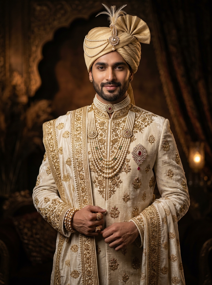 Imperial Zardozi Ivory Royal Sherwani